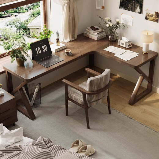 Mori round wood square solid wood corner desk bedroom corner writing desk work desktop computer table student home study desk table length 140*55*75 corner length 120cm