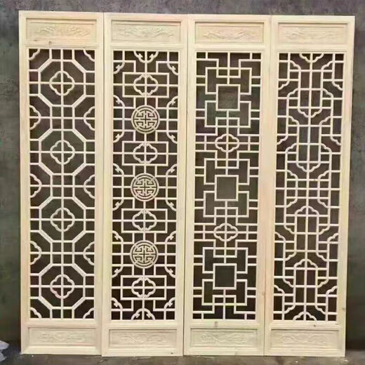 Chinese style interior decoration components customization background wall lattice lattice screen doors and windows wood carving pendants custom package logistics background wall wood carving component packaging materials customization camphor wood per square meter