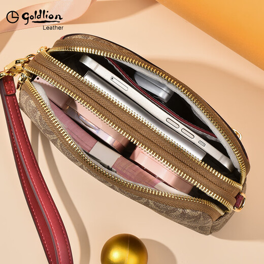 Goldlion Women's Handbag 2025 New Handbag Women's Brand Wallet High-end Luxury Long Wallet Burgundy Can Hold Mobile Phone 200*120*65mm