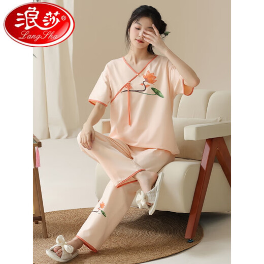 Langsha Summer Damens Kurzarm Pyjama Set neue chinesische Stildünner Kleidung Hose, Sie können es draußen tragen, um im Sommer im Sommer Lzy9904 XL-Code (empfohlen 115-130jin [Jin gleich 0,5 kg]) All Code)