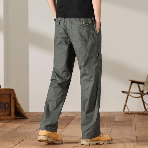 JEEP spring and autumn men's straight sports casual pants outdoor daily overalls military green XL