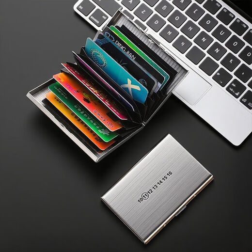 Tuzun high-end stainless steel card holder for men and women, metal ultra-thin anti-degaussing compact card box, anti-theft bank card holder, card holder, small size - silver, 6 card slots
