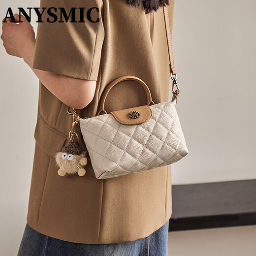 ANYSMIC包包女包轻奢侈大牌高端品牌女士包2025新款单肩斜挎包手提小包 米白拼杏 上长22CM/下长19CM、宽9CM、 高1
