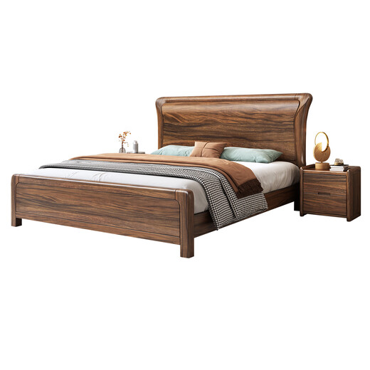 全实木主卧婚床南美黑胡桃木中式简约家具高端1.8米双人床K838 单床 1800*2000   框架结构