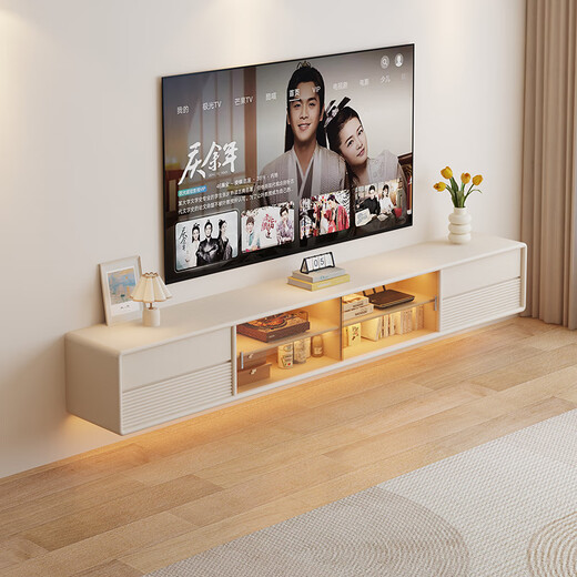 Isabel suspended TV cabinet with hidden sockets, modern and simple hanging TV wall cabinet, small living room ugly wall cabinet, 2.1 meters | Super load-bearing 200kg, the back can be hollowed out - hidden sockets