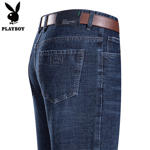 花花公子2025高端弹力凉感牛仔裤男士直筒宽松透气中青年爸爸男装商务休闲 中兰色（3889夏季） 薄款 29 (2尺2)