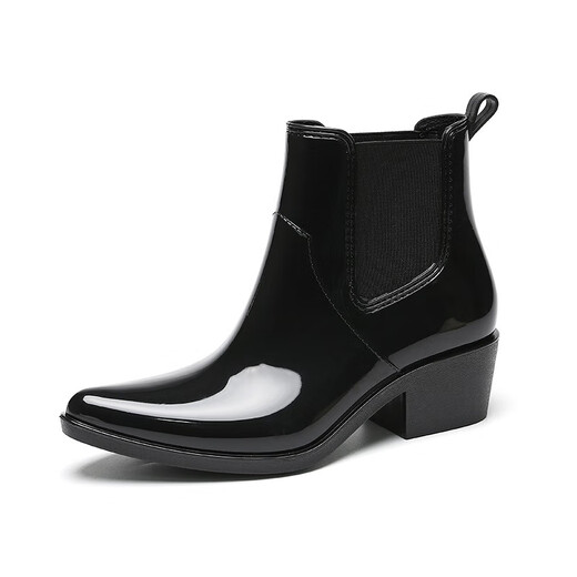 High heel rain boots for women 2025 new non-slip wear-resistant Chelsea rain boots lightweight and fashionable water shoes kitchen rubber shoes black single layer 38