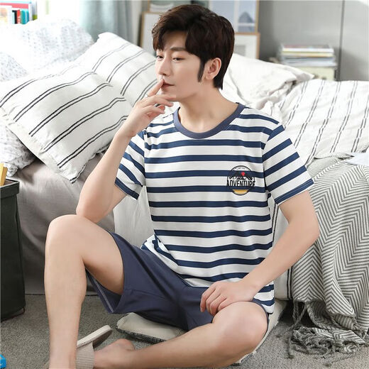 Mu Fengqing Pure Cotton Pajamas Мужские летние шорты с короткими рукавами Два костюма для летней молодежи могут носить домашнюю одежду за пределами главной картинки 2013 года 9922 M 80-100