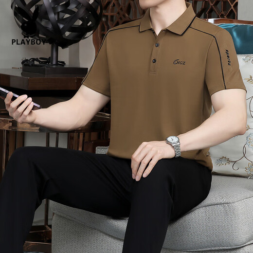 Playboy (Playboy) Sommer neuer Stil mittleren Alters mittleren Alters und älteren Männer Vaters Revers kurzärmeligte Baumwoll-T-Shirt-Hose des Sportswears Ice Seidenstil 753 Dark Purple L Empfohlen 100 Jin [Jin gleich 0,5 kg] ------- 120 Jin [Jin gleich 0,5 kg] T-Shirt + T-Shirt + T-Shirt + T-Shirt + T-Shirt +