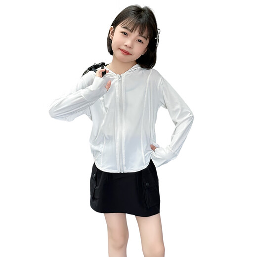 Yun Chumo Children's Sun Protection Clothing Ice Silk Jacket 2025 New Summer Clothes Girls Summer Thin Skin Clothing Sun Protection Clothes for Girls High Gloss White 140 cm