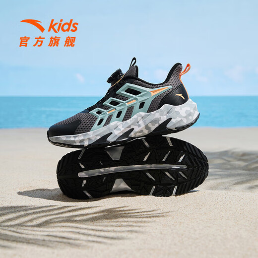 ANTA Children's Sandals Universal Big Children's Shoes 2025 Summer New Product Knob Buckle Mesh Breathable Small Warship Frame Shoes Beach Slate Gray/Black-3 34