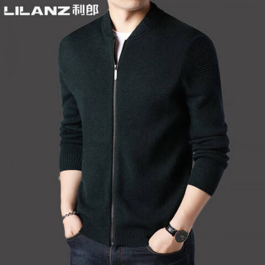 利郎2024春季男装开衫毛衣纯色针织衫男士休闲立领品牌外套羊毛 黑色 S