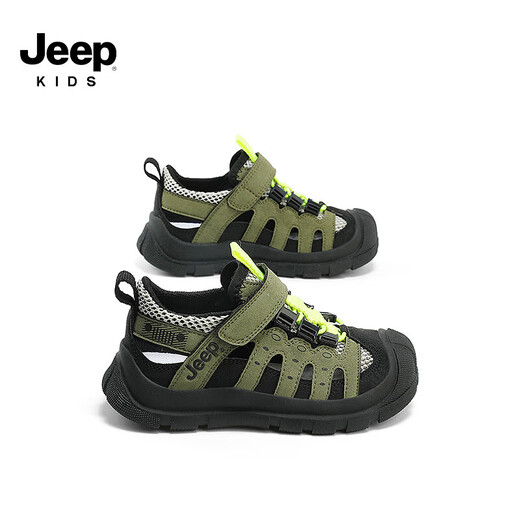 Jeep children's sandals summer new model for large children Jeep children's shoes non-slip boys and girls outdoor non-slip breathable beach shoes military green 28 shoes inner length about 18.3cm