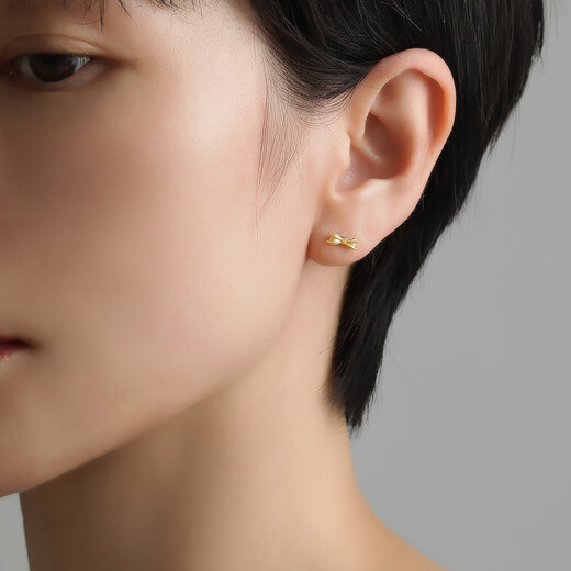 Ming brand jewelry yellow 18K gold earrings color gold girl bow earrings gift for women CSH0357 pricing K gold earrings about 0.78-0.83 grams