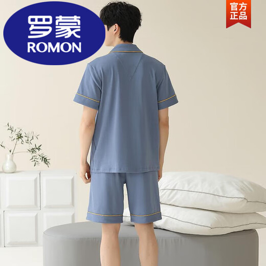 罗蒙（ROMON）睡衣男士夏季纯棉短袖短裤开衫薄款大码纯色休闲家居服套装夏季男 灰紫色12806【100%纯棉】 L 【建议100-120斤穿】