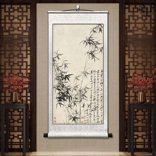 Book Dance Hall Zheng Banqiao Bamboo Hanging Painting Celebrity Calligraphy and Calligraphy Ink Chinese Painting Bamboo Newspaper Peaceful Living Room Bedroom Landscape Decoration Painting Ink Bamboo - Zheng Banqiao - Vertical Style - Silver White Style Overall Size Width 50 cm Height 120 cm (Hook included)