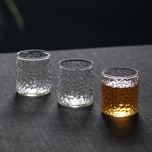 日式锤纹玻璃小茶杯100毫升家用小号水杯耐热喝茶茶具酒杯子套装 694四只装100ML