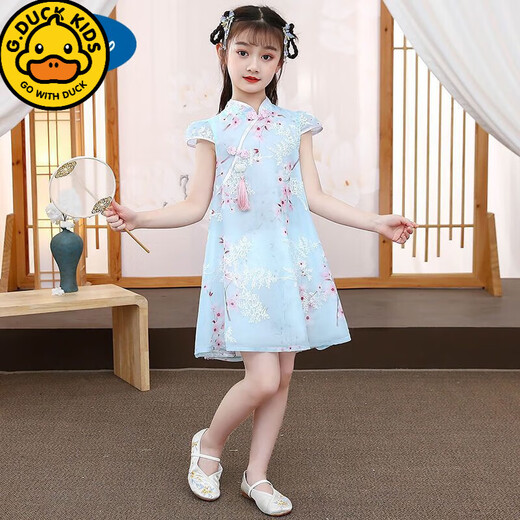 G.duck Girls' Cheongsam Dress Summer 2024 New Style Chinese Style Summer Children's Internet Celebrity Hanfu Princess Dress 2021 Pink Embroidered Cheongsam 2024 150 Suitable for Height 140