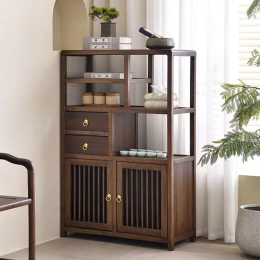 Chenbao New Chinese Style Small Bogu Stand Solid Wood Tea Side Cabinet Living Room Tea Cabinet Tea Cabinet Tea Room Storage Rack Tea Cabinet Storage Rack Rosewood Color Duobao Pavilion Left Cabinet 80*33*120cm