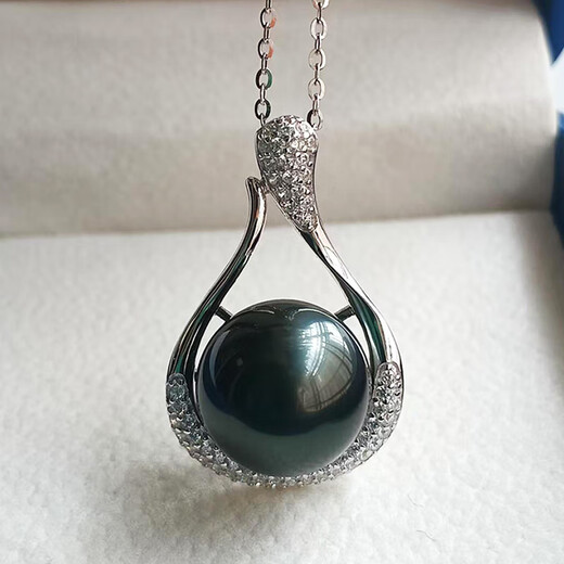 WEIYAN One thing and one picture South Sea gold beads S925 silver Tahitian black pearl pendant women's seawater pearl pendant single C18 free S925 silver chain