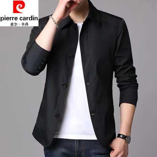 Pierre Cardin spring and autumn new men's jacket business casual middle-aged large size solid color lapel Korean style slim windbreaker jacket light gray 1048 XL recommended 130-145Jin Jin equals 0.5 kg