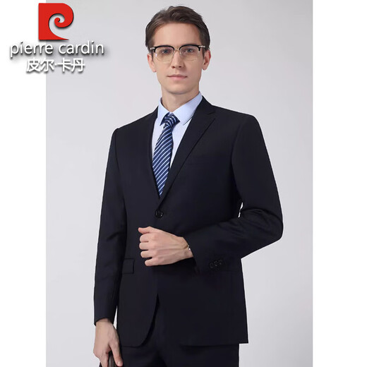 Pierre Cardin high-end wool suit suit for men spring and autumn 2025 new business professional formal suit no-iron anti-wrinkle two-piece set navy blue (C version) loose version L 175/92