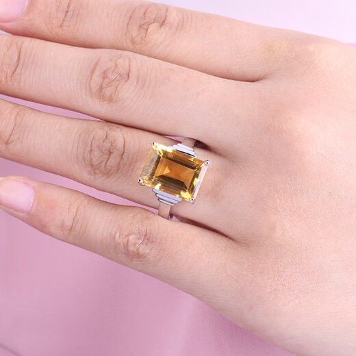GEM STONE KING Ring Women's Square Citrine Amethyst 925 Silver Fashionable Princess Colored Gemstone Women's Ring as a Gift for Mom Beautiful No. 5 Citrine