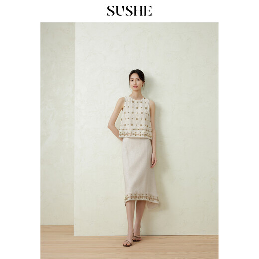 SUSHE Yunyao exotic ethnic style textured embroidered small A top swallowtail skirt suit Gypsy tanning-top S