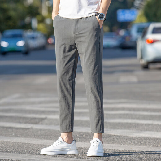 SeptSwolves Khaki Pinch Pants hommes Summer Slim Ice Silk Straitement Pantalon mince Pantalon 2025 Nouveau pantalon décontracté Khaki-Y9905 28