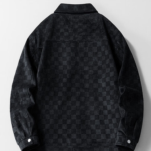 ROMON coat men's autumn and winter work jacket men's lapel plaid men's warm tops black XL