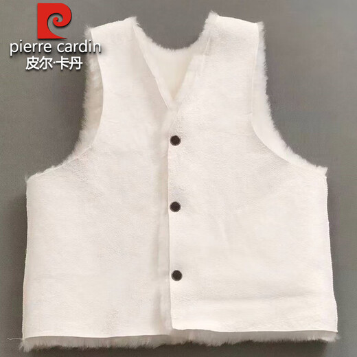 Pierre Cardin 100% Sheepskin Fur One-piece Vest Men's Autumn and Winter Shoulder Sheepshear Warm Vest Real Wool Liner Top Men's White Spliced ​​Leather Short Style 100% Real Wool Fur 2XL Recommended 120-140Jin Jin equals 0.5 kg