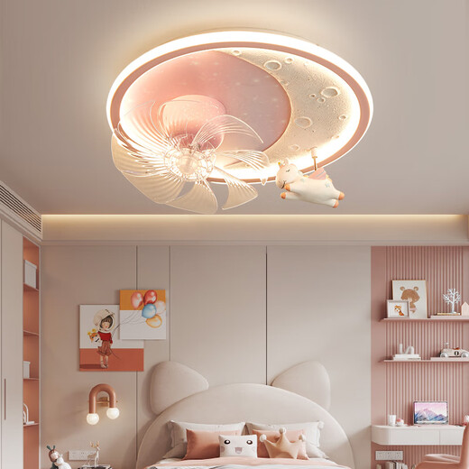 Huayi iluminación de la habitación para niños luces de ventilador para niños dormitorio de niño y niñas espectro de protección ocular unicornio unicornio 360 grados temblores de la cabeza del techo del techo conejo 9196 luz del ventilador + voz inteligente fuera de línea