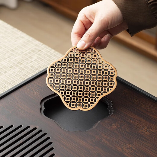 Zhenchu Ju Tea Tray Tray with Drainage Household Solid Bamboo Small Tea Table All-in-one Office Kung Fu Dry Soaking and Draining Tea Set Walnut Color Yuanshan 37*23.5