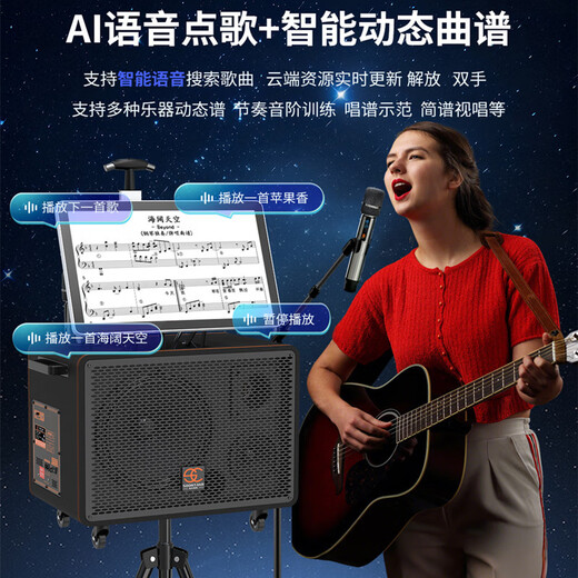 Songchuan International SA9-18 outdoor 18-inch high-power karaoke all-in-one stage performance mobile trolley speaker with screen K song Bluetooth square dance video commercial rechargeable speaker SA20-11 outdoor live broadcast 10-inch subwoofer + 19-inch song screen