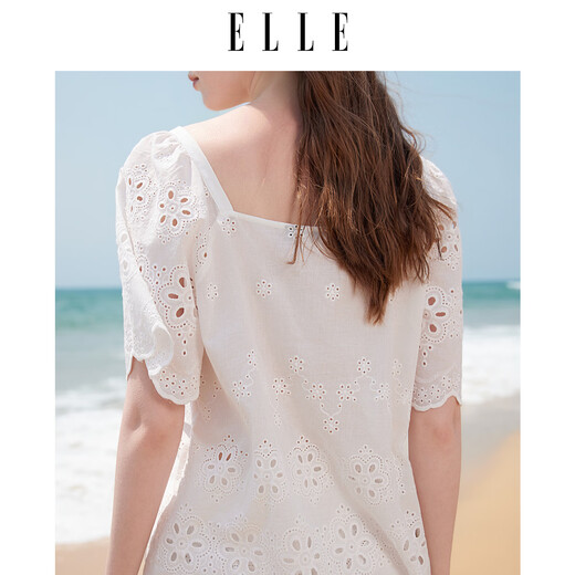 ELLE white cotton pajamas for women 2025 summer new style French ruffle resort style short-sleeved shorts set white (top) M