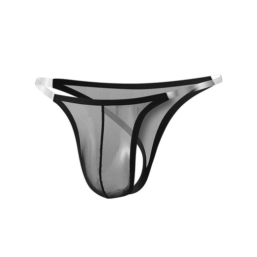 T-string sexy men's sexy transparent mesh underwear with low-waisted T-pants for men's super elastic fitness black this is black M