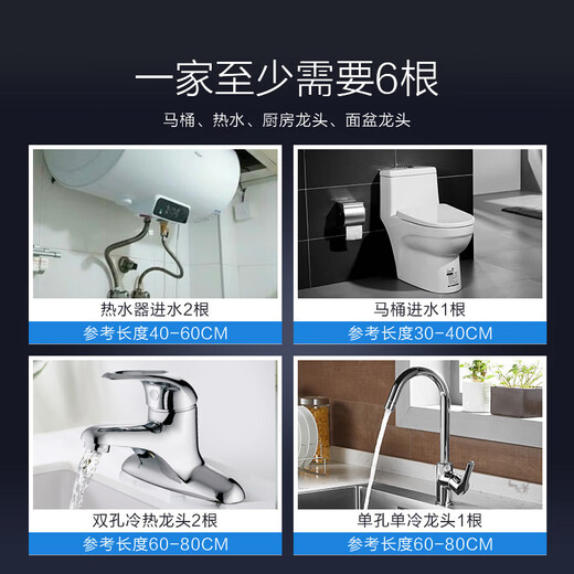 JOMOO stainless steel hose 4-point interface leak-proof, rust-proof, high temperature resistance H5688 stainless steel water inlet pipe -80CM H5688-080101C-1