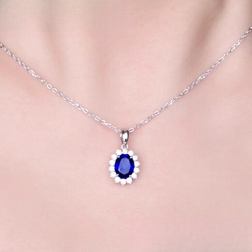 Sapphire pendant 925 silver plated 18K gold inlaid with blue tanzanite color gem clavicle necklace Princess Diana blue pendant (without chain)