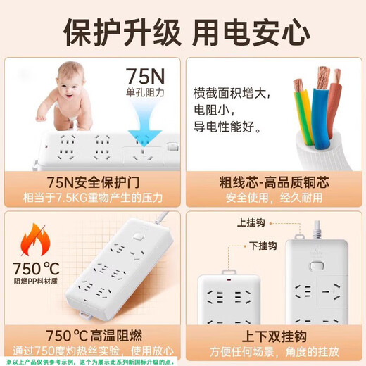 Bull (BULL) high-power plug-in strip 16A air conditioning socket 16A converter plug-in heater electric heater wire board with wire porous water heater 4000W wiring board B15D 6-jack master control total length 1 meter
