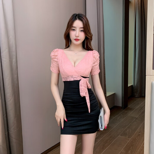 蕰嫚馨技师工作服性感小个子夜场KTV连衣裙女佳丽晚礼服足浴按摩SPA沐足 3883黑色 S 建议80-95斤