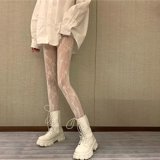 Lace fishnet stockings white stockings women's thin lolita ultra-thin jk stockings pantyhose large size white silk Japanese one-piece lace fishnet stockings flower vine white 1 piece one size fits all