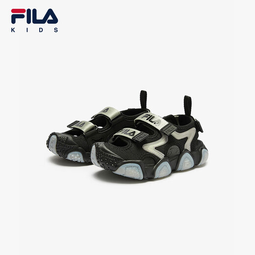 Fila Fila Children's Shoes Jellyfish Sandals 2025 Summer New Boys and Girls Velcro Flashing Shoes Black/Space Silver-BS 28