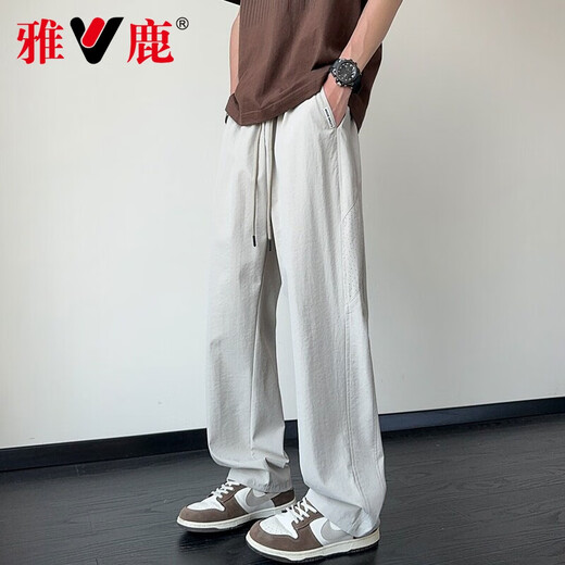 Yalu Bingsi Pants Men's Summer Quick-Drying Thin Loose Straight-Line Casual Pants for Boys New Cool Sport Wide-Level Trousers 6636 Gray 4XL About 170-190Jin [Jin equals 0.5 kg]