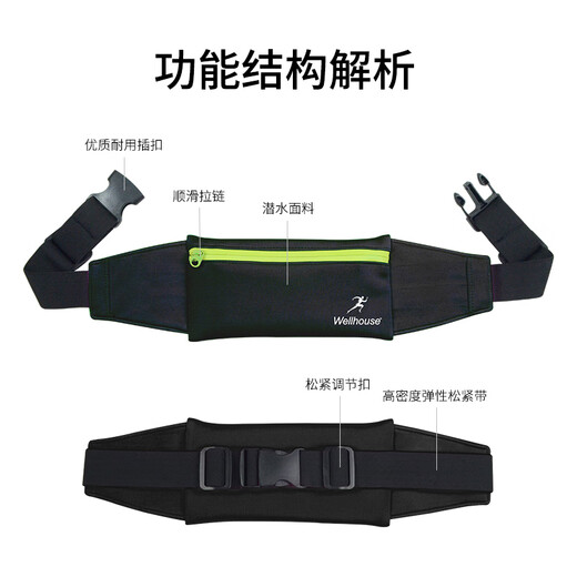 WELLHOUSE outdoor running mountaineering cycling hiking exercise yoga fitness unisex large capacity sports waist bag black
