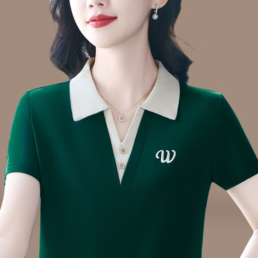 蒂罗蓝舰高端短袖t恤女夏季新款时尚减龄妈妈洋气polo衫宽松百搭冰丝上衣 880款【黄色】 5XL 【建议150-168斤】