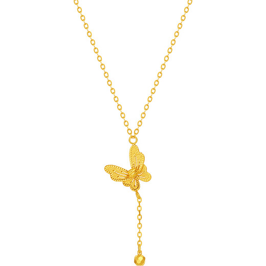Saturday blessing yellow 18K gold butterfly necklace birthday gift for girlfriend C0616297 40+5cm