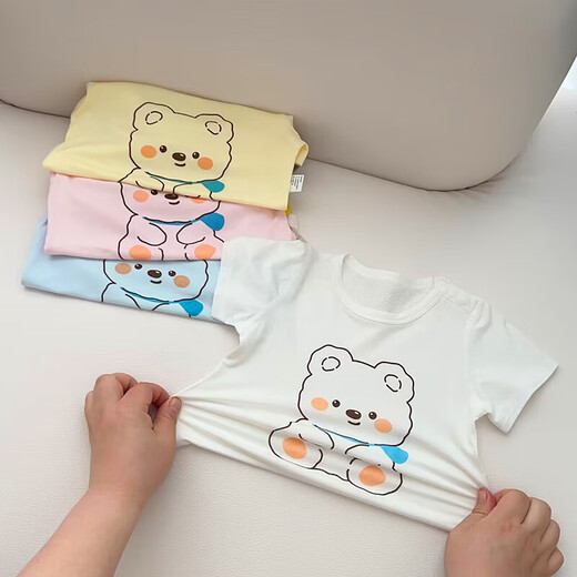 Fat Donglai Xia Thin Style Infants and Boys Boneless Modal Mesh Back Cool Small Short Sleeve Baby Half Fat Donglai Same Style Pink_Xiaoka Short Sleeve 100 cm