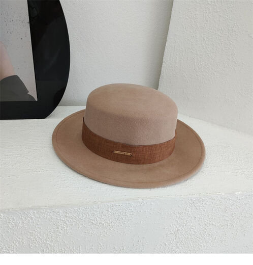 Xiang Jintong Sombrero francés de lana negro de alta calidad para mujer, estilo retro británico, ala plana simple, parte superior plana, sombrero único para mujer, caqui 56-58 cm M (56-58 cm)
