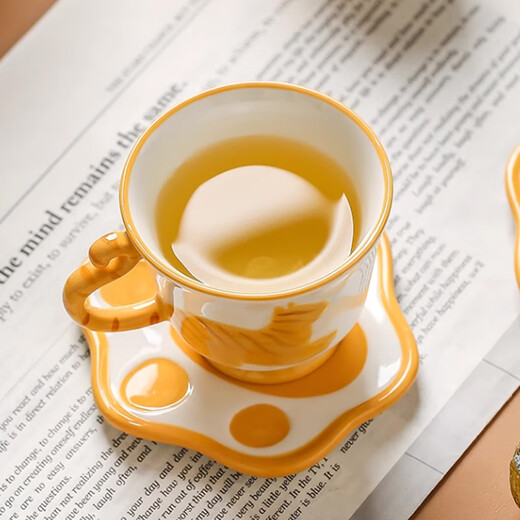 Qingbilin moves into a new home tea set ceramic cup kettle water set teapot afternoon tea wedding engagement gift for the newlyweds cat brown and white 5 pieces one pot two cups two saucers