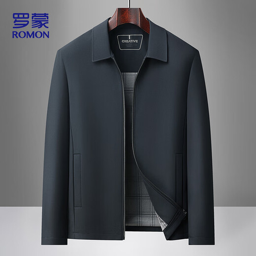ROMON executive jacket men's coat men's autumn and winter casual lapel hall style middle-aged and elderly dad wear 2539 navy 2XL